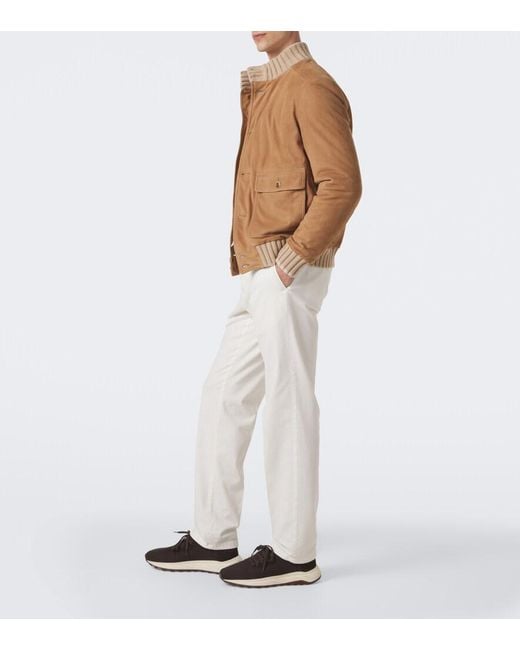Fedeli Brown Knitted Suede-Trimmed Sneakers for men