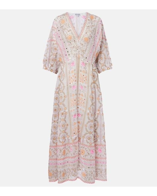 Juliet Dunn Pink Embellished Floral Cotton Maxi Dress