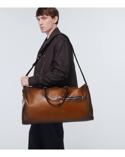 Berluti Brown Jour Off Leather Travel Bag for men