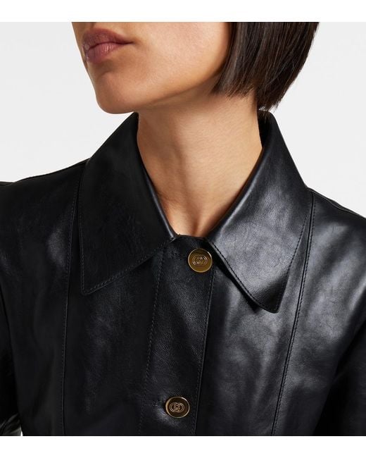 Abrigo Interlocking G De Piel Gucci de color Black