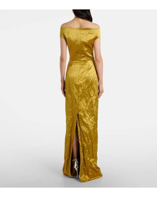 Erdem Metallic Embellished Off-Shoulder Satin Gown