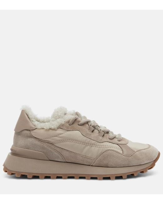 Brunello Cucinelli Gray Shearling-Trimmed Sneakers