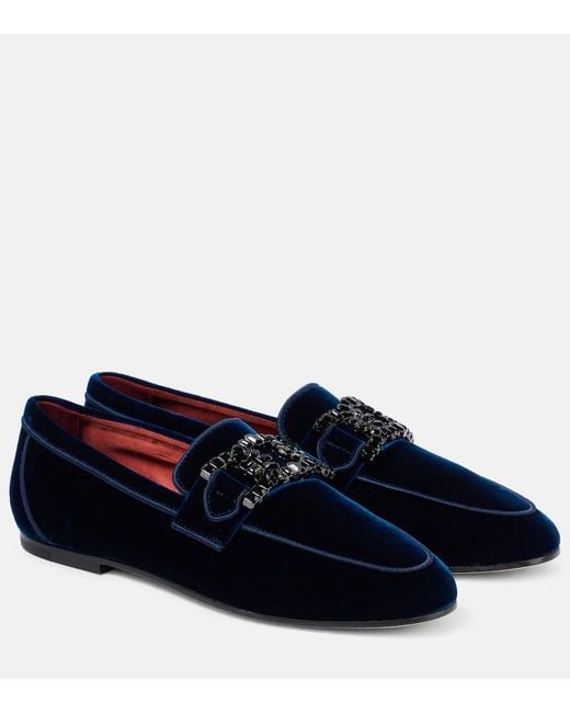 Tod's Blue Kate Embellished Velvet Loafers