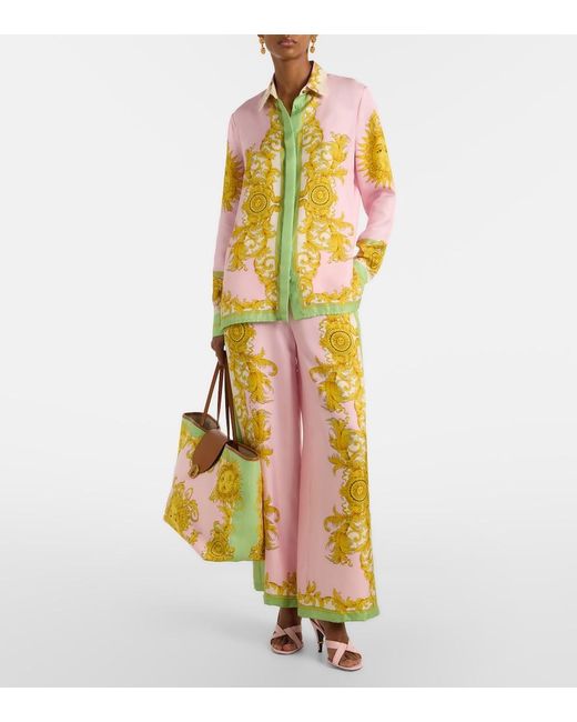 Versace Yellow Printed Silk Twill Shirt
