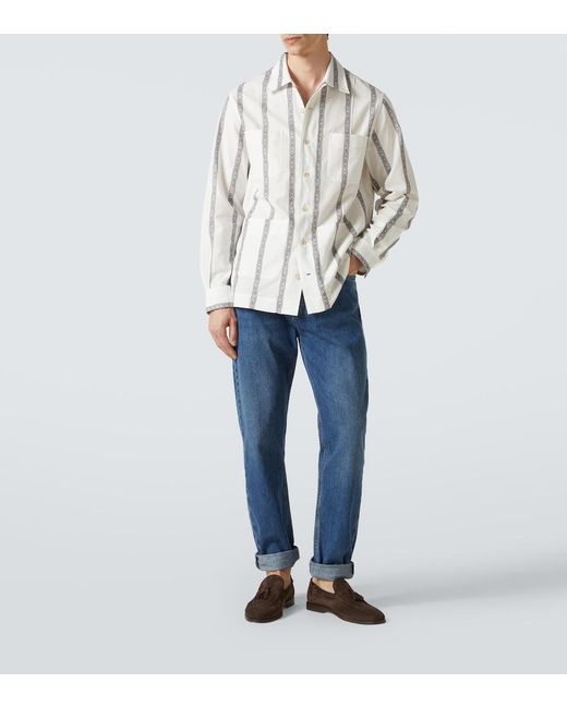 Brunello Cucinelli White Striped Cotton Shirt for men