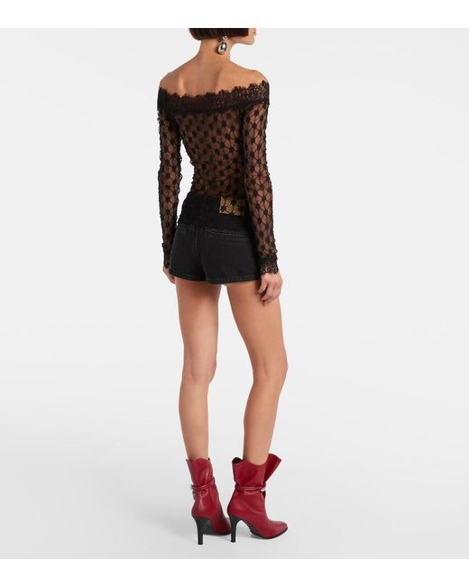 Isabel Marant Black Marlene Off-Shoulder Lace Top
