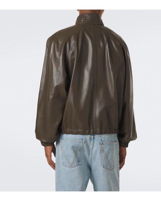 Bottega Veneta Green Intrecciato Leather Blouson Jacket for men