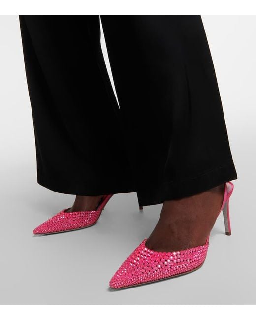 Rene Caovilla Pink Embellished Satin Slingback Sandals