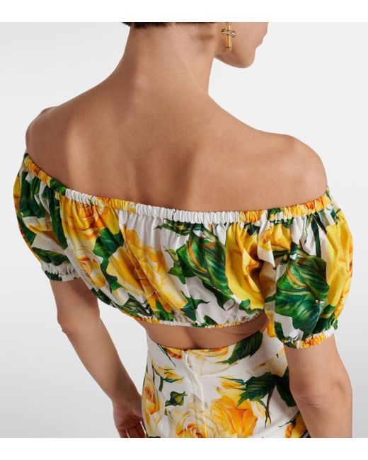 Dolce & Gabbana Metallic Floral Off-shoulder Cotton Crop Top