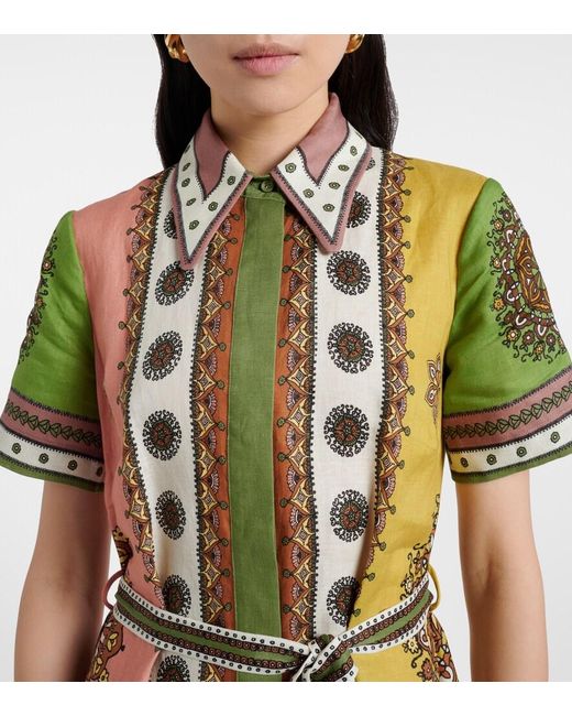 ALÉMAIS Green Contina Belted Linen Shirt Dress