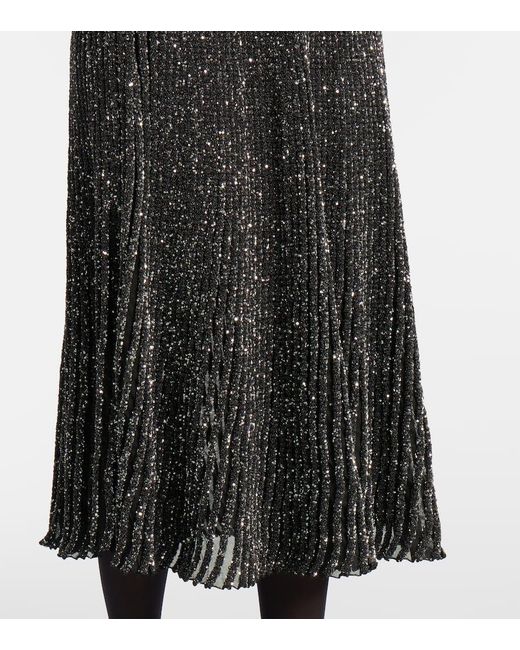 Vestido Midi Acanalado Con Lentejuelas Alaïa de color Black