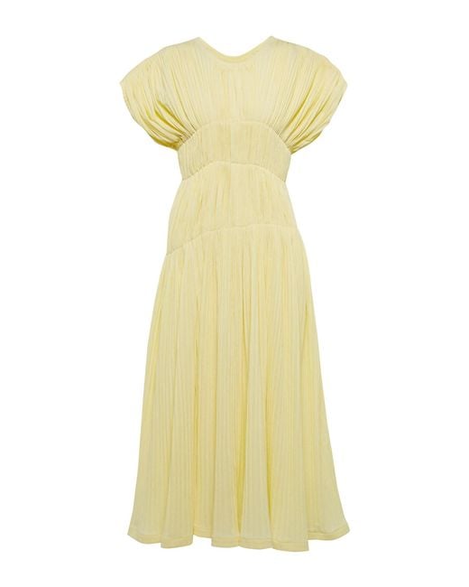 Jil Sander Yellow Pleated Cotton-blend Midi Dress