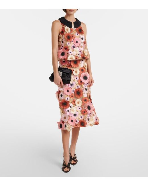 Dorothee Schumacher Red Blooming Meadow Floral-Applique Midi Skirt