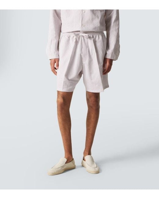 Umit Benan Pink Julian Striped Cotton And Silk Shorts for men