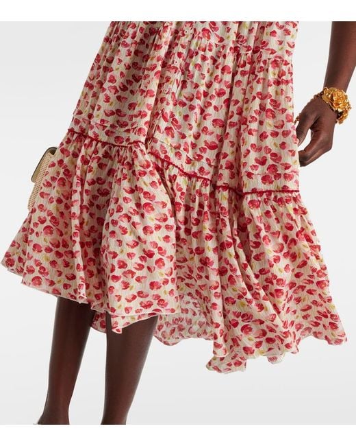 Poupette Triny Polka-Dot Shirred Midi Dress