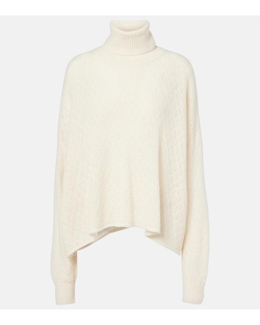 Chloé White Pointelle Wool-Blend And Silk Turtleneck Sweater