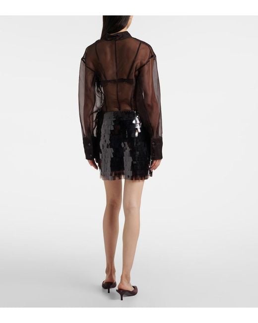 Staud Black Max Sequined Mesh Miniskirt
