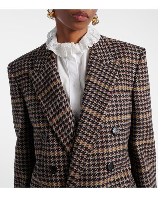 Saint Laurent Black Houndstooth Double-Breasted Wool Blazer
