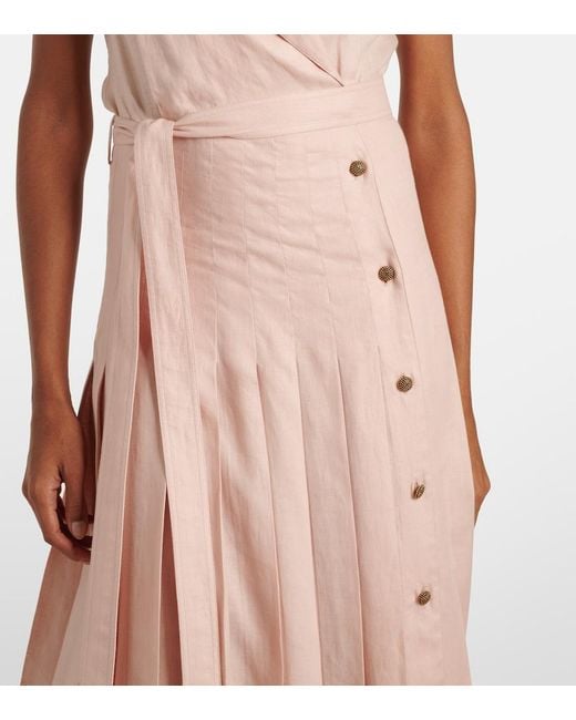 Loro Piana Pink Bryce Pleated Linen Midi Dress
