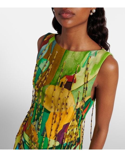 ALÉMAIS Green Mokshini Beaded Linen-Blend Minidress