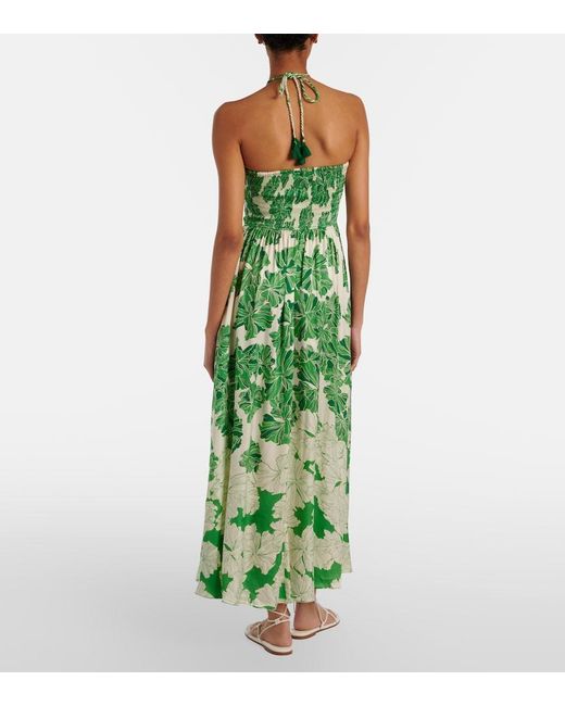Poupette Green Avril Floral Halterneck Satin Maxi Dress