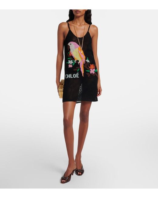 Chloé Black Embroidered Cotton Minidress