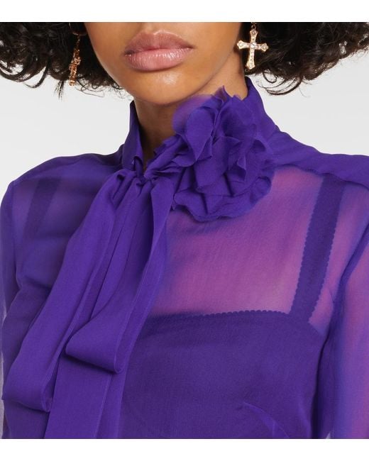 Dolce & Gabbana Purple Tie-Neck Silk Chiffon Blouse