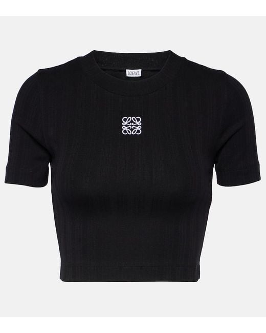 Loewe Black Anagram-embroidered Cropped Cotton-knit Top