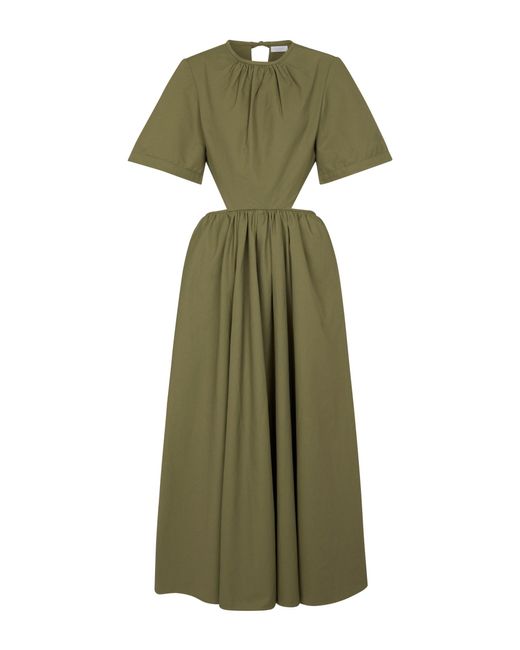 Deveaux New York Cotton Cutout Poplin Midi Dress in Olive (Green) | Lyst