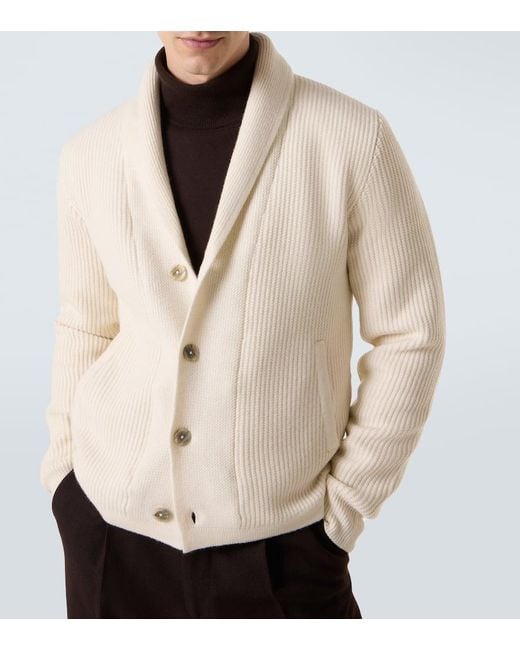 Herno White Ribbed-Knit Wool Cardigan for men