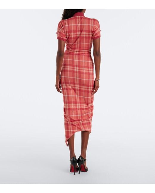 Vivienne Westwood Red Pulling Checked Ruched Cotton Midi Dress