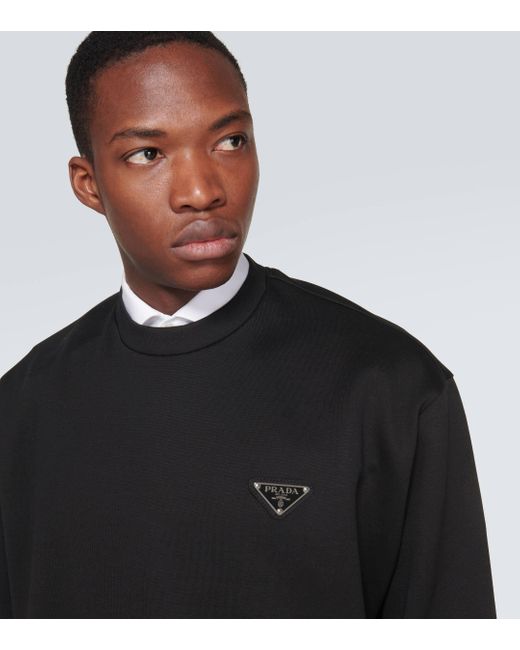 Sweat-shirt en coton melange a logo Prada pour homme en coloris Black