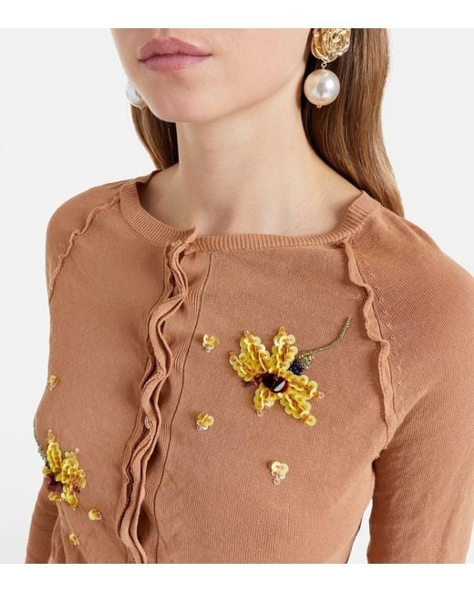 ShuShu/Tong Blue Beaded Floral Cotton-Blend Cardigan