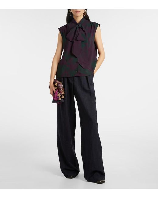 Dries Van Noten Blue Printed Tie-Neck Top