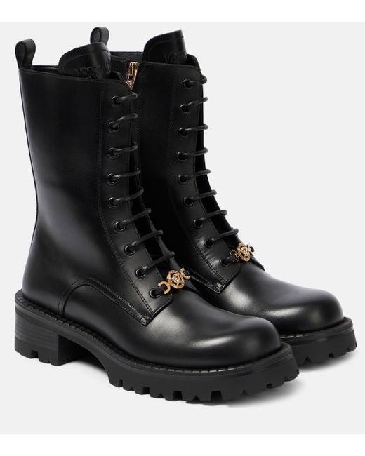 Versace Black Vagabond Leather Lace-up Boots