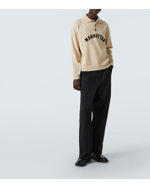 Bode Natural Manhattan Applique Wool Polo Sweater for men