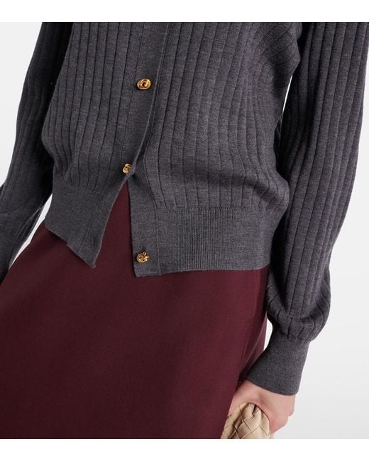 Bottega Veneta Gray Knot Ribbed-Knit Wool Cardigan
