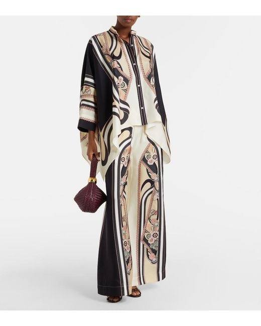 LaDoubleJ Natural Printed Silk Palazzo Pants