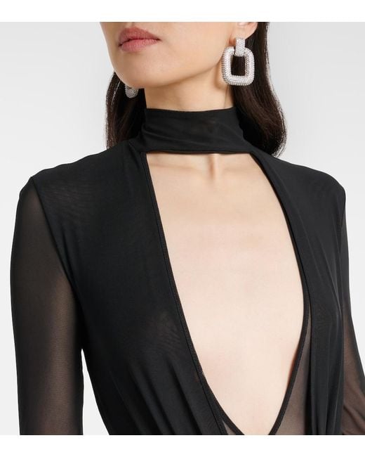 David Koma Black Floral-Applique Mesh Gown