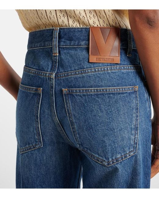 Valentino Blue Embellished Mid-Rise Straight Jeans