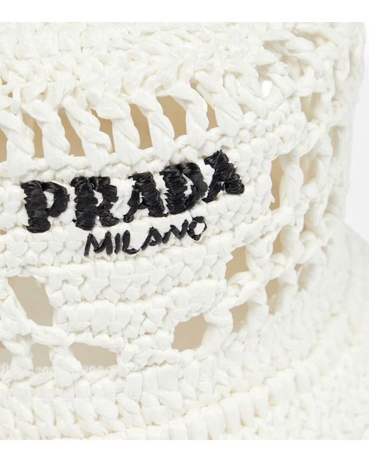 Cappello Bucket Con Ricamo di Prada in White
