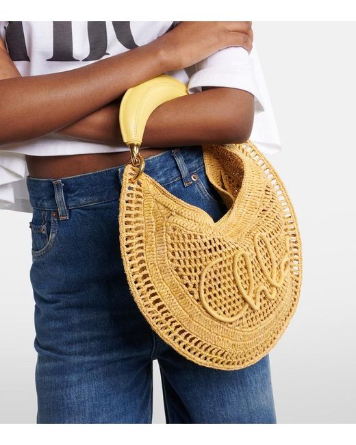 Chloé Metallic Summer Banana Raffia Shoulder Bag