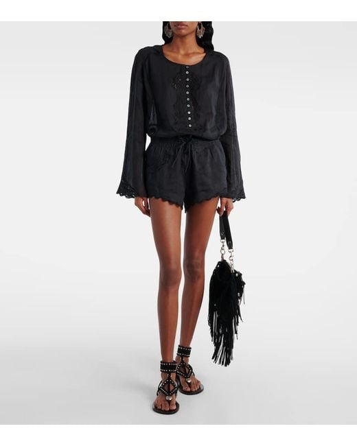 Isabel Marant Black Bestickte Bluse Luciele Aus Ramie