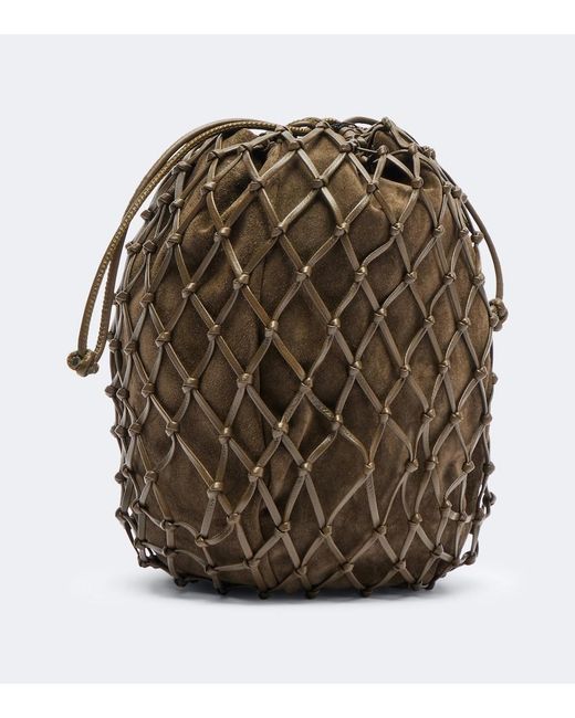 SAVETTE Green Macrame Small Leather Pouch