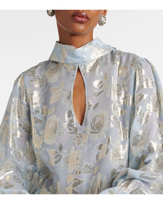 Blusa de mezcla de seda en jacquard Nina Ricci de color Blue
