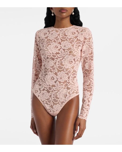 Self-Portrait Pink Floral Lace Bodysuit