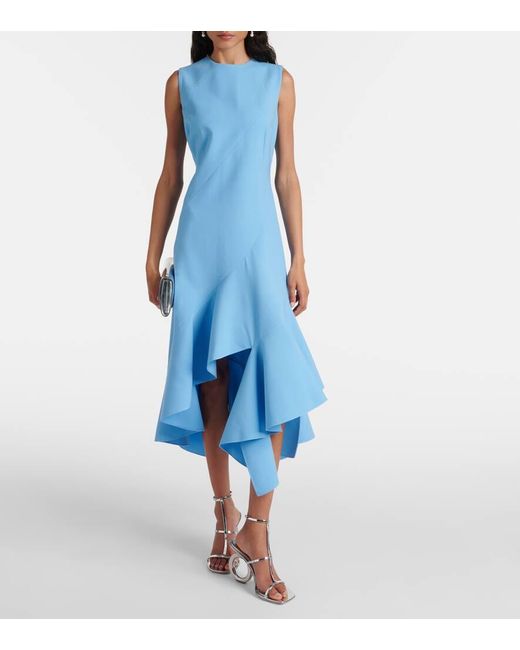 Oscar de la Renta Blue Asymmetrical Wool-blend Midi Dress