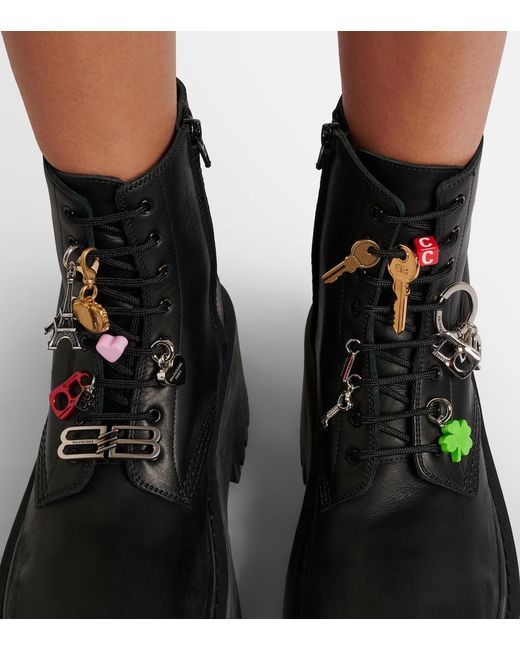 Balenciaga Black Embellished Leather Platform Combat Boots