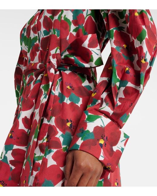 Carolina Herrera Red Floral Cotton-Blend Shirt Dress