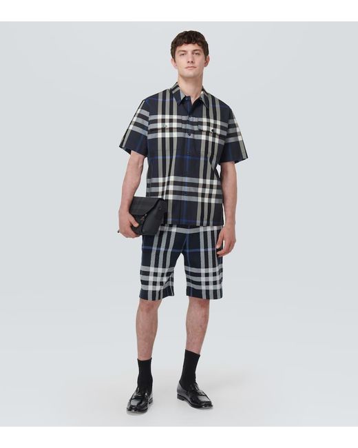 Burberry Baumwollmisch-Hemd in Check in Blue für Herren